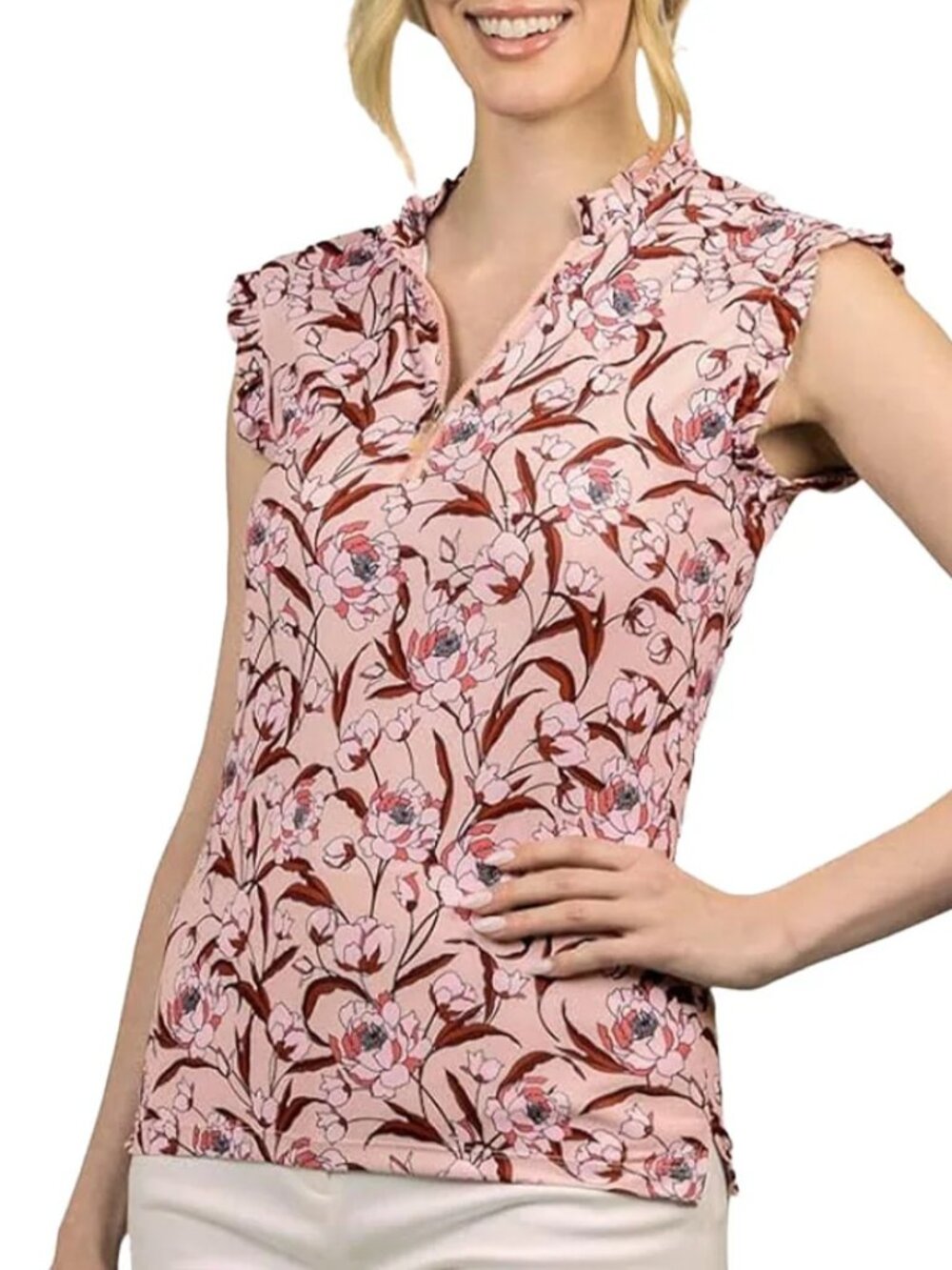 Pink beige floral kastel denmark tank top size large